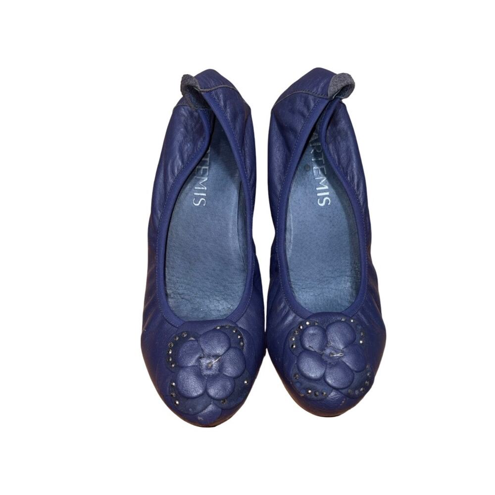 Artemis Blue Leather Floral Applique Wedge Ballet Flats   Size: EU 37 US 7